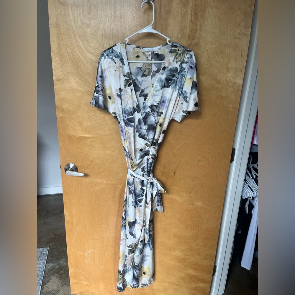 Satin Floral Wrap Dress
